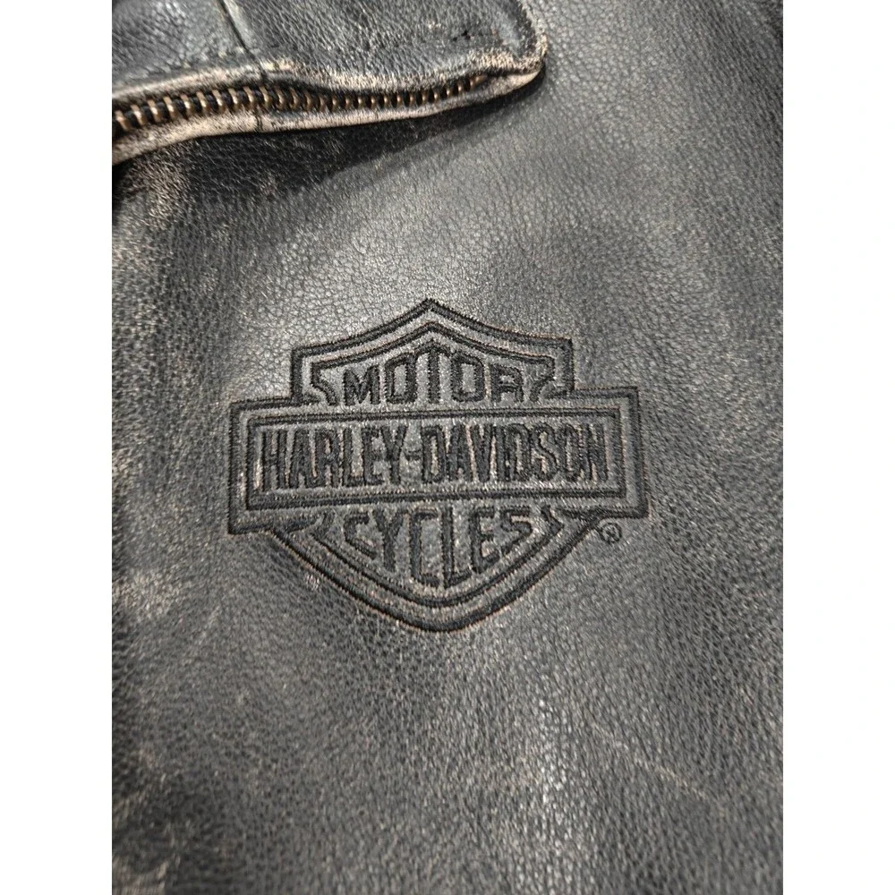Harley Davidson Men’s 3XL Distressed Leather Motorcycle Jacket Brown Black Heavy